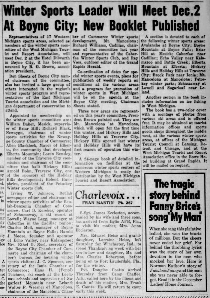 Mt. Mancelona - Nov 24 1952 Article